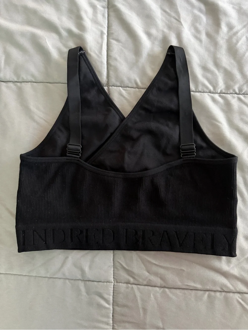 Kindred Bravely Black Ribbed Wrap Sports Bra